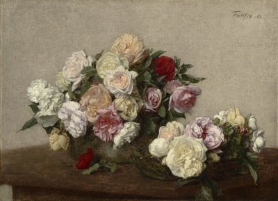 Roses in a Bowl and Dish by Ignace Henri Jean Fantin Latour