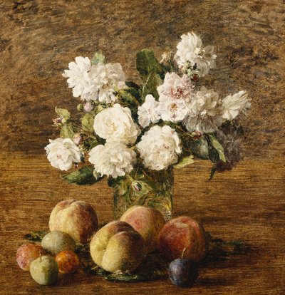 Still Life: Roses and Fruits by Ignace Henri Jean Fantin Latour