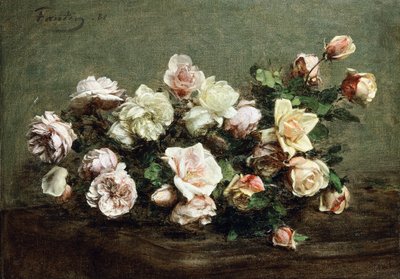 Vase of White Roses on a Table by Ignace Henri Jean Fantin Latour