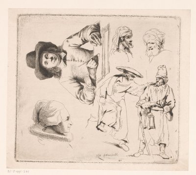 Composition with Writing Man, Head of a Woman, and Four Male Figures by Ignace Joseph de Claussin