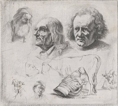 Study of Six Heads and a Milkmaid by Ignace Joseph de Claussin