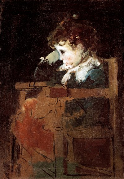 A Little Boy Sluggisher in a Chair by Ignacio Pinazo Camarlech