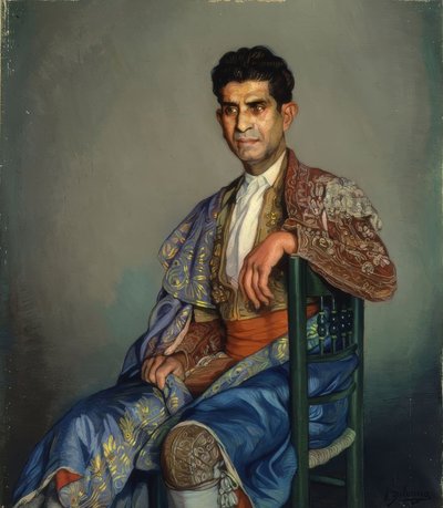 Bullfighter with Suit of Lights Sitting on a Chair – 20th Century by Ignacio Zuloaga y Zabaleta