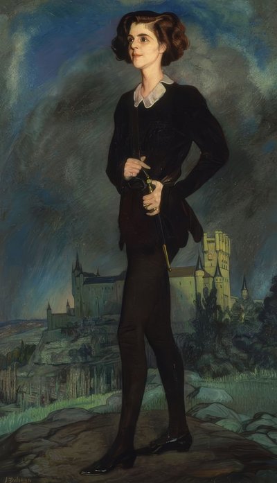 The American Writer Michael Strange (Mrs. Barrymore) with the Alcázar in the Background, 1924 by Ignacio Zuloaga y Zabaleta