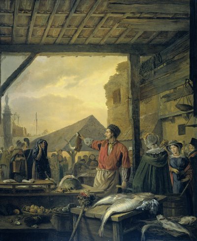 The Fish Market in Antwerp by Ignatius Josephus van Regemorter