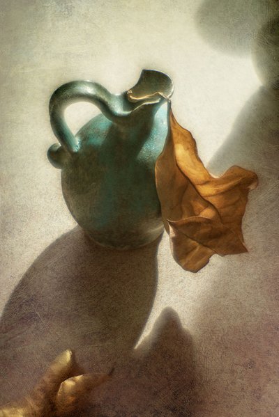 Teal Jug Golden Leaf by Igor Tokarev