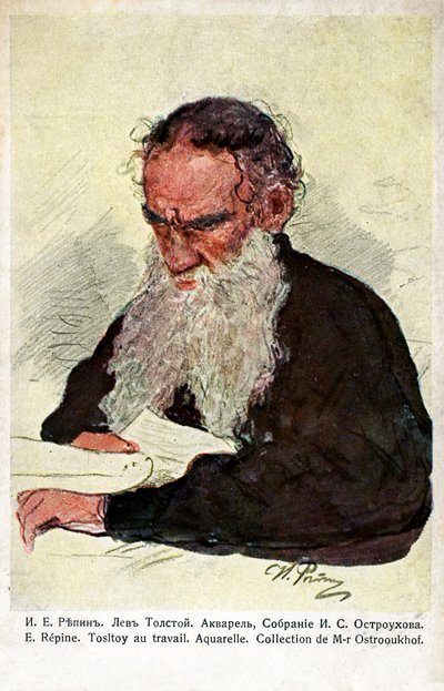 Leo Tolstoy at work by Ilya Efimovich (after) Repin