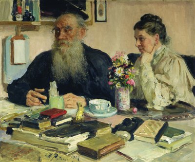 Leo Tolstoy with His Wife in Yasnaya Polyana, 1907 by Ilya Efimovich Repin