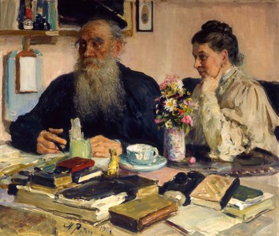 The Author Leo Tolstoy with His Wife in Yasnaya Polyana by Ilya Efimovich Repin