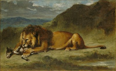 Lion Devouring a Goat by Imitator of Eugène Delacroix