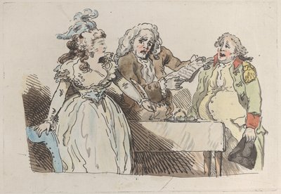 A Young Woman Heiress Prepares to Sign a Document, 1780-1800 by Imitator of Thomas Rowlandson.