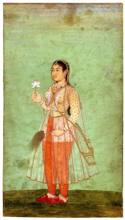 A Lady with Flower and Fly Whisk, c.1630 by Indian Art