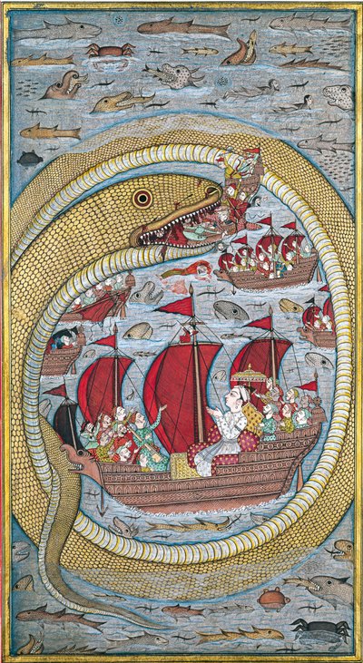 Sea Serpent Swallows the Royal Fleet by Indian Art