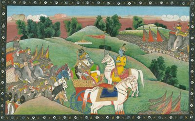 The dialogue between Lord Krishna and Arjuna by Indian Art