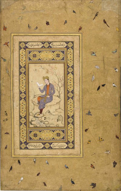 Young man reading in a landscape by Indian Art.