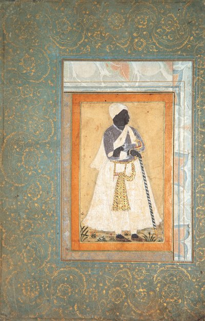 A Black Man Leans on a Long Staff by Indian School