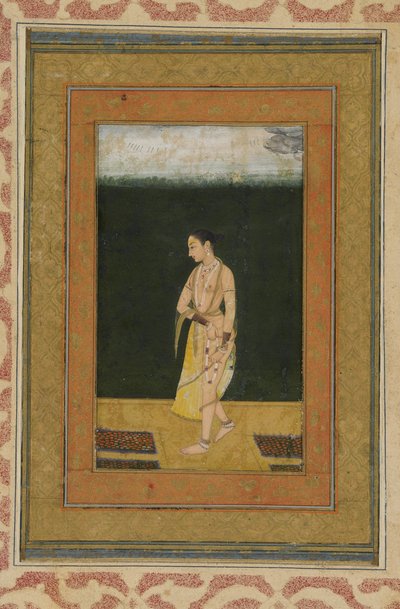A Lady Walks in a Garden by Indian School
