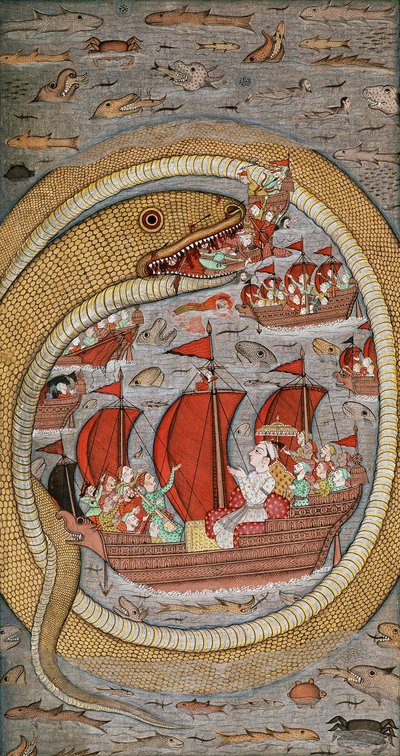 A Monstrous Serpent Devouring the Royal Fleet by Indian School