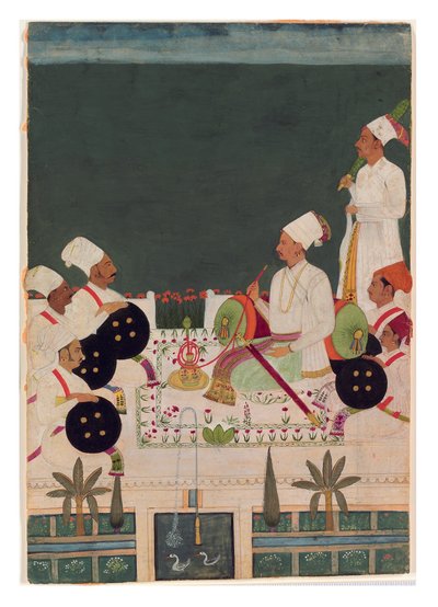 A Rathore Chief with His Kinsmen by Indian School