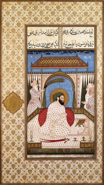 A Sufi Ruler Nimbate Reading a Qur