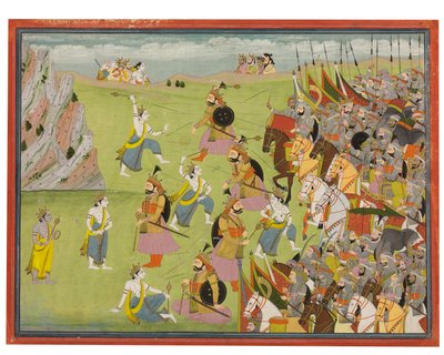 A painting from the Mahabharata: Balabhadra fighting Jarasandha, Kangra or Garhwal, c.1810-20 by Indian School