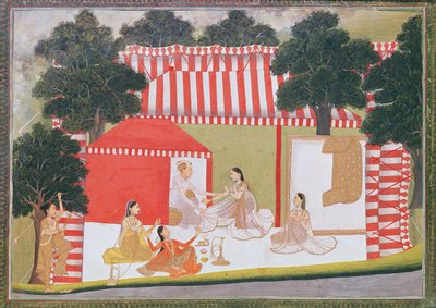 A Prince Trying to Pull a Lady into His Tent; a Maid and Friends Look on in Surprise, c.1760 by Indian School
