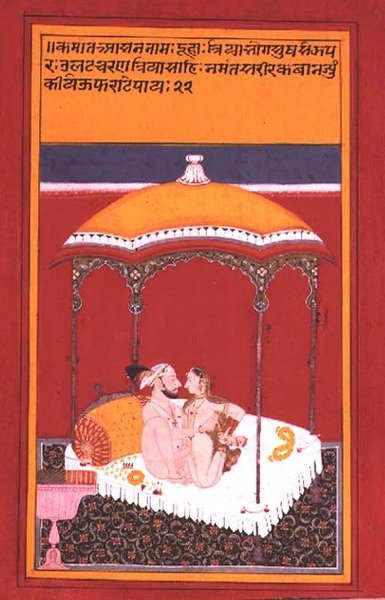 A Sitting Position for Love: The Flower Garlands the Lovers Exchanged Have Been Laid Aside Under the Shelter of a Curving Canopy, Rajput School by Indian School