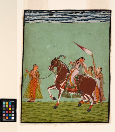 A woman on horseback with three attendants, c.1735 by Indian School