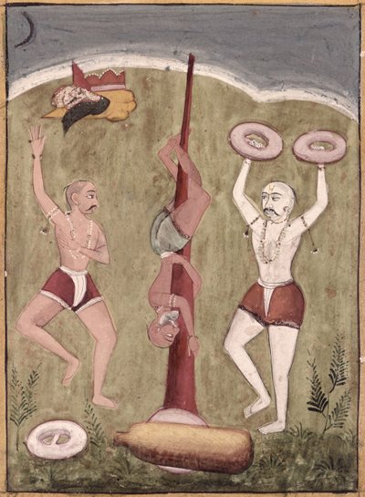Acrobats performing physical feats by Indian School