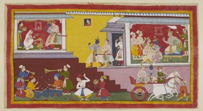On the Right, Dasaratha Again Tells Rama He Will Make Him King, with Vasistha, Laksmana, Another Brahmin and Ministers in Attendance. Rama and Laksmana Then Leave the King to Call on Kausalya on the Left, Who, Dressed in White, is Wor by Indian School