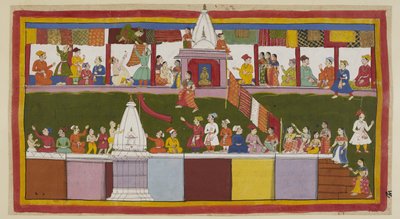 In the Main Street in the City of Ayodhya, the Excited Merchants Are Decorating Their Shops with Their Finest Brocades, While People Climb on the Tops of the Houses, and Over the Temples, to Secure the Best View of the Coronation Proc by Indian School