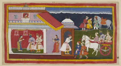 Having finally persuaded his mother and brother to calmly accept his fate, Rama and Laksmana return to his own palace in the chariot, Rama