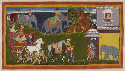 Bharata, Shatrughna and Their Uncle Arrive at the Palace (detail) by Indian School