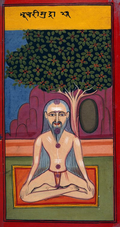 A Yogi in Bhucari posture, from Asandas and Mudras (Hata yoga) by Indian School