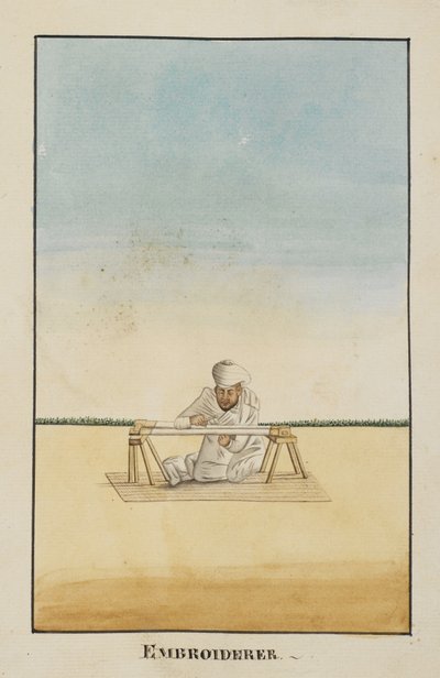 Embroiderer seated at his frame by Indian School