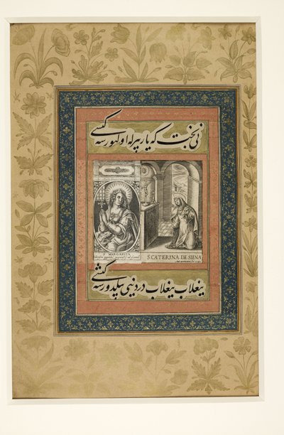 Page with European engraving of St Catherine of Siena, from the 