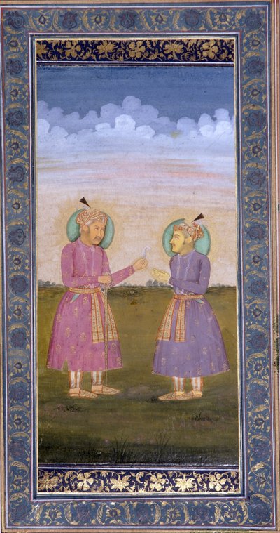 Akbar Hands a Jeweled Feather to His Son Jahangir by Indian School