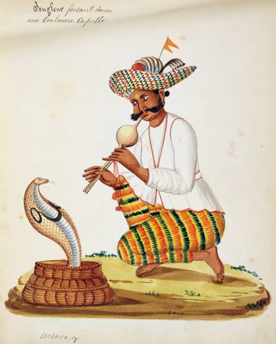 An Indian Snake Charmer with a Cobra, from a French Album of Drawings by Indian School
