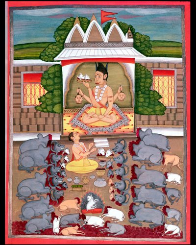 Animal sacrifice in honour of a deity by Indian School