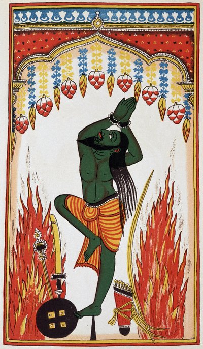 Aradjama, praying and doing penance to obtain the arms that will make him invincible, litho 18th century by Indian School