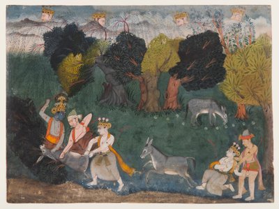 Balarama Kills the Ass Demon, Page from a Dispersed Bhagavata Purana Series by Indian School