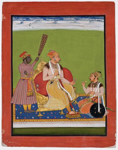 Bhao Singh enthroned with a noble at his feet by Indian School