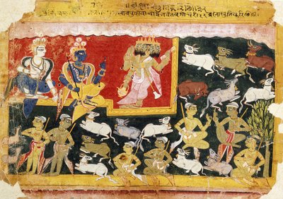 Brahma Offering Homage to Krishna as the Incarnation of Vishnu by Indian School