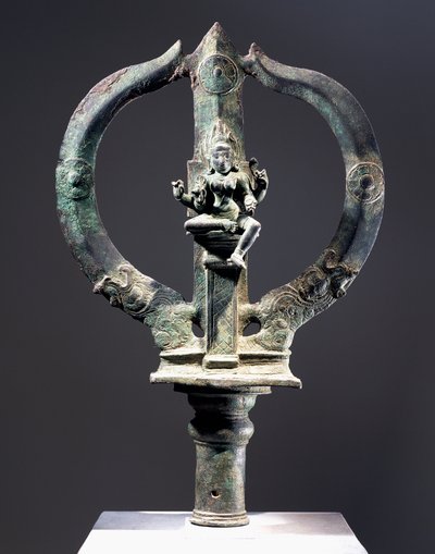 Bronze trident with figure of Mariyammai, goddess of smallpox carried in processions during epidemics by Indian School