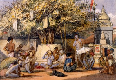 Byragis, Hindu religious mendicants preparing for a festival, Beach Candy, Bombay by Indian School