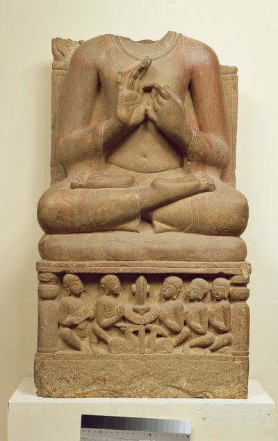Carving of Buddha in the attitude of preaching a sermon by Indian School