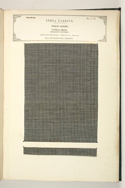 Cotton Check, Masulipatam, Madras, Piece Goods, from The Collection of the Textile Manufacturers of India, by John Forbes Watson, published in 1866 by Indian School
