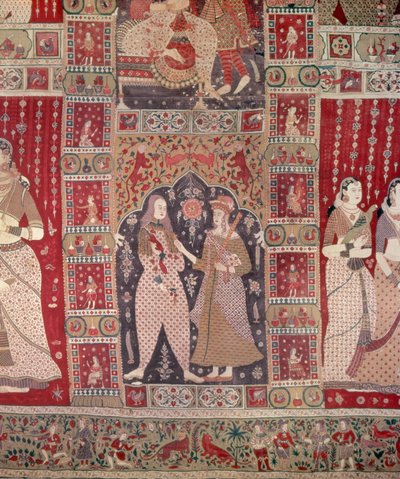 Detail of a wall hanging decorated with European figures by Indian School