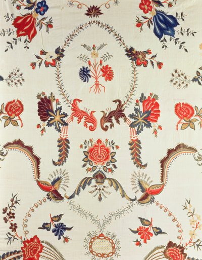Detail of embroidered fabric, made for the European market, c.1725-50 by Indian School