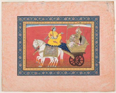 Dialogue between Krishna and Arjuna on the battlefield of Kurukshetra by Indian School